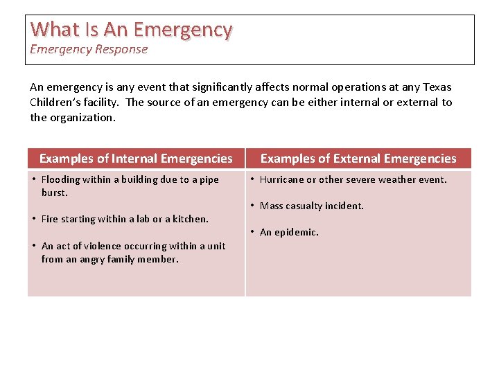 What Is An Emergency Response An emergency is any event that significantly affects normal