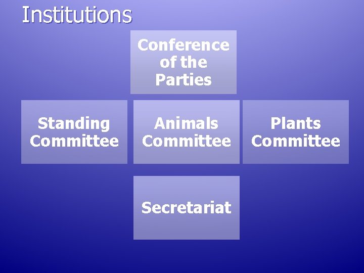 Institutions Conference of the Parties Standing Committee Animals Committee Secretariat Plants Committee Institutions Conference of the Parties Standing Committee Animals Committee Secretariat Plants Committee