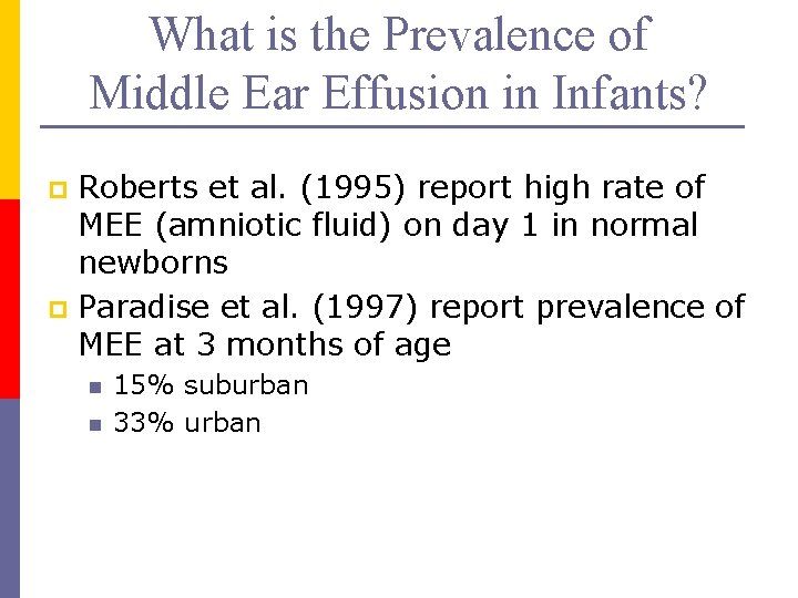 What is the Prevalence of Middle Ear Effusion in Infants? Roberts et al. (1995)