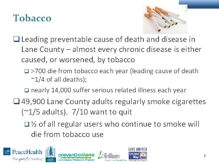 Tobacco q Leading preventable cause of death and disease in Lane County – almost