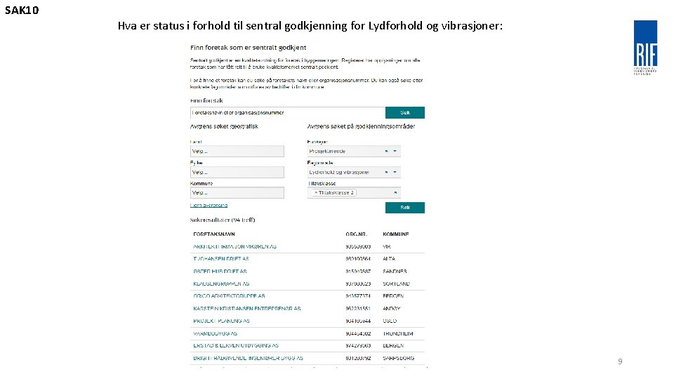 SAK 10 Hva er status i forhold til sentral godkjenning for Lydforhold og vibrasjoner: SAK 10 Hva er status i forhold til sentral godkjenning for Lydforhold og vibrasjoner: