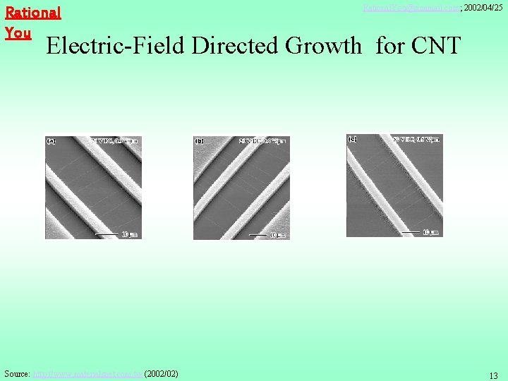 Rational You Rational. You@sinamail. com; 2002/04/25 Electric-Field Directed Growth for CNT Source: http: //www.