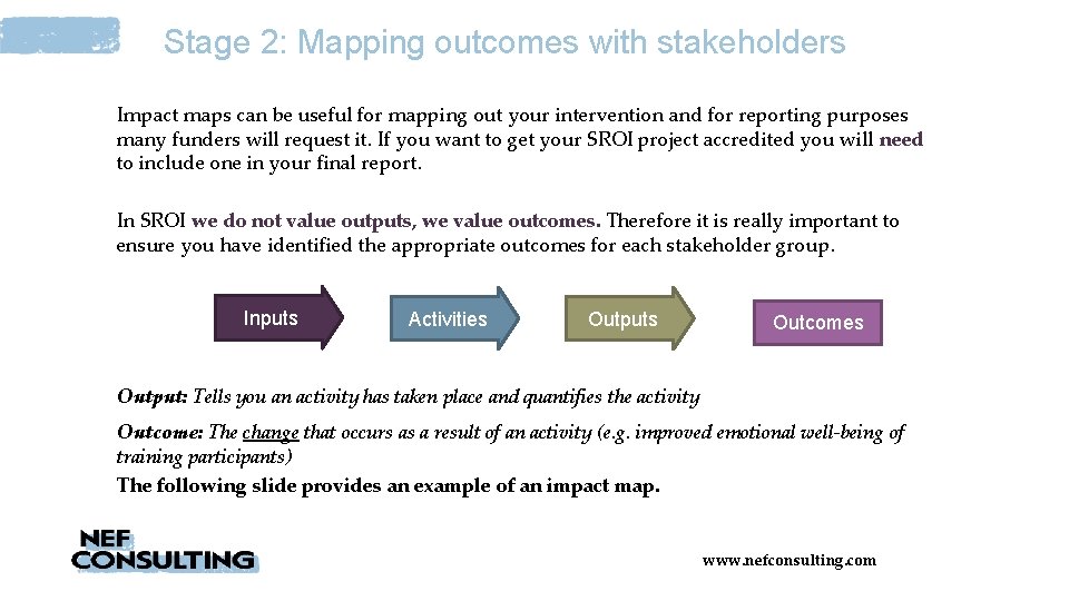 Stage 2: Mapping outcomes with stakeholders Impact maps can be useful for mapping out