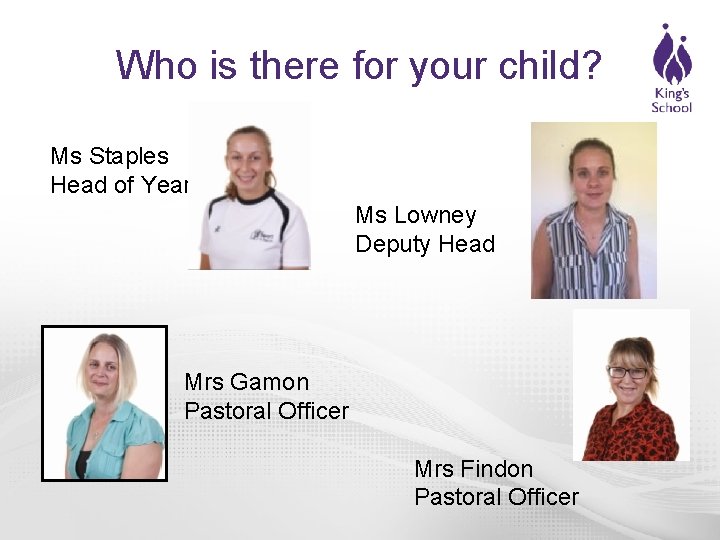 Who is there for your child? Ms Staples Head of Year Ms Lowney Deputy