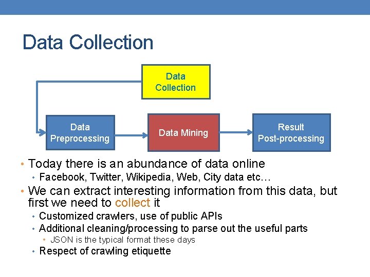 Data Collection Data Preprocessing Data Mining Result Post-processing • Today there is an abundance Data Collection Data Preprocessing Data Mining Result Post-processing • Today there is an abundance