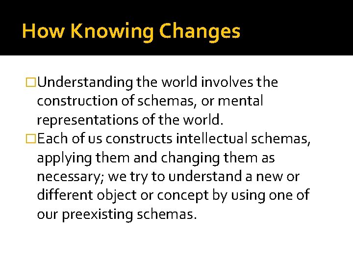 How Knowing Changes �Understanding the world involves the construction of schemas, or mental representations