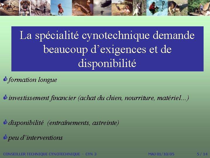 La spécialité cynotechnique demande beaucoup d’exigences et de disponibilité formation longue investissement financier (achat