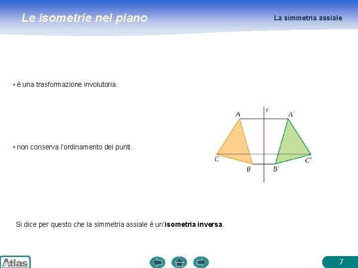 Le isometrie nel piano La simmetria assiale • è una trasformazione involutoria. • non