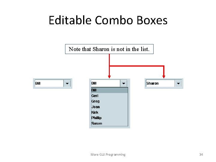 Editable Combo Boxes Note that Sharon is not in the list. More GUI Programming
