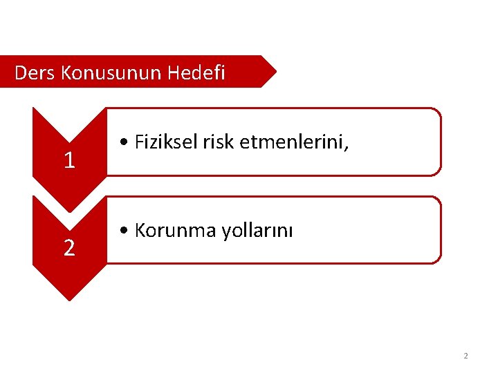 Ders Konusunun Hedefi 1 2 • Fiziksel risk etmenlerini, • Korunma yollarını 2 