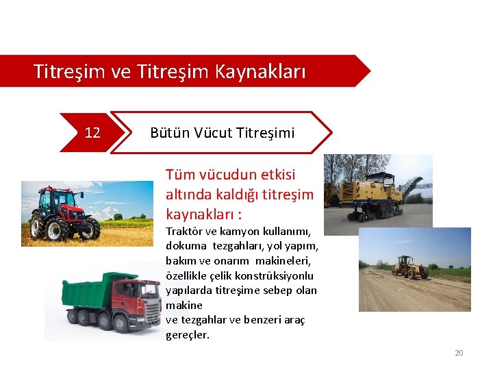  Titreşim ve Titreşim Kaynakları 12 Bütün Vücut Titreşimi Tüm vücudun etkisi altında kaldığı