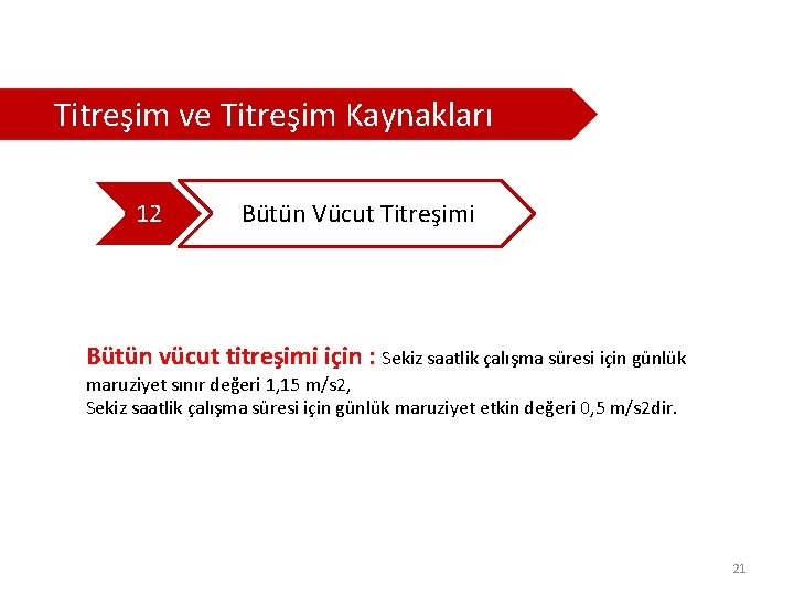  Titreşim ve Titreşim Kaynakları 12 Bütün Vücut Titreşimi Bütün vücut titreşimi için :