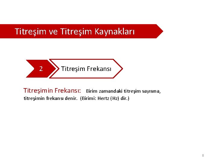  Titreşim ve Titreşim Kaynakları 2 Titreşim Frekansı Titreşimin Frekansı: Birim zamandaki titreşim sayısına,