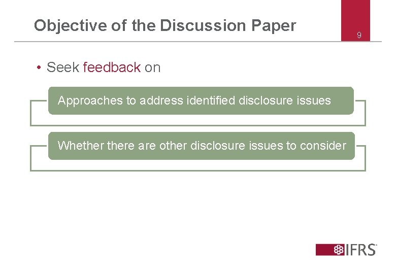 Objective of the Discussion Paper • Seek feedback on Approaches to address identified disclosure
