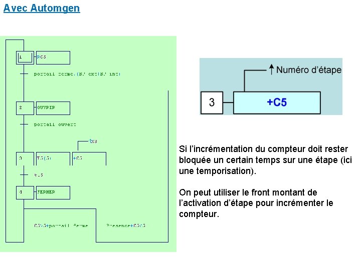 Avec Automgen Si l’incrémentation du compteur doit rester bloquée un certain temps sur une