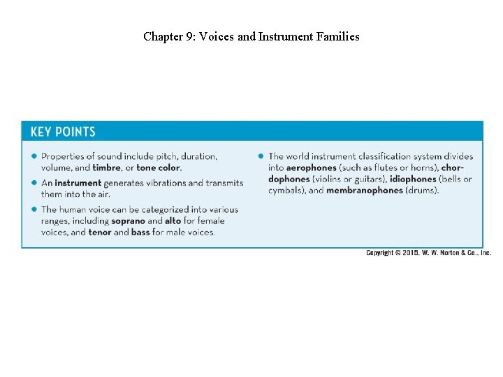 Chapter 9: Voices and Instrument Families Chapter 9: Voices and Instrument Families