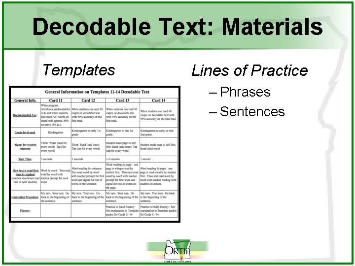 Decodable Text: Materials Templates Lines of Practice – Phrases – Sentences 