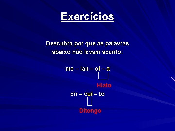 Exercícios Descubra por que as palavras abaixo não levam acento: me – lan –