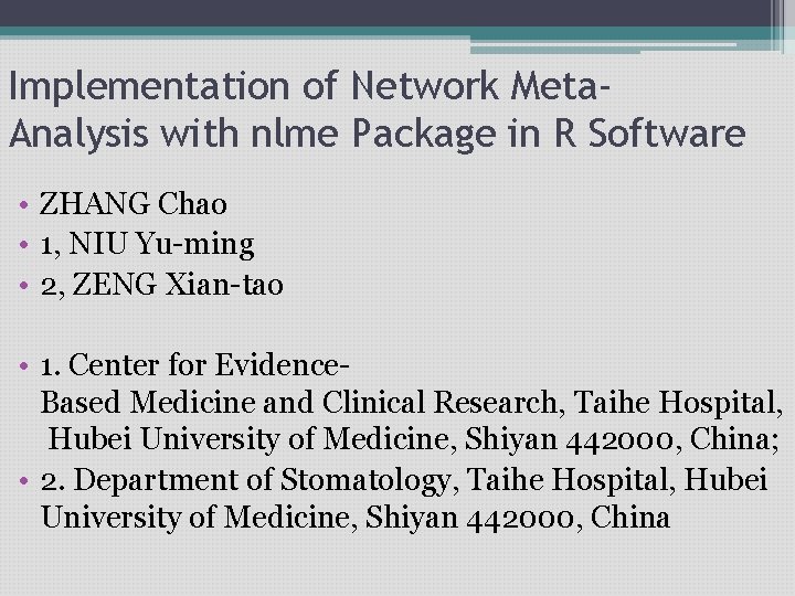 Implementation of Network Meta Analysis with nlme Package