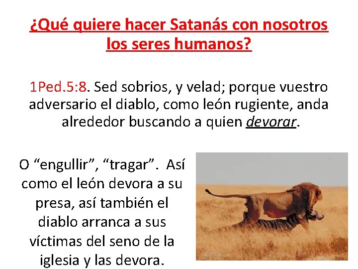¿Qué quiere hacer Satanás con nosotros los seres humanos? 1 Ped. 5: 8. Sed