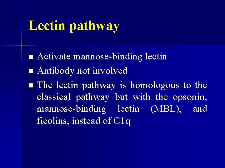 Lectin pathway Activate mannose-binding lectin n Antibody not involved n The lectin pathway is