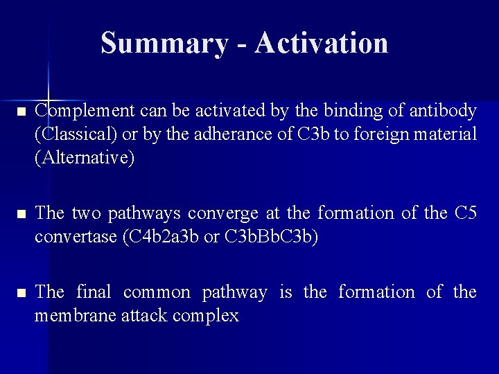 Summary - Activation n Complement can be activated by the binding of antibody (Classical)