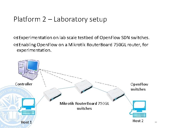 Platform 2 – Laboratory setup Experimentation on lab scale testbed of Open. Flow SDN