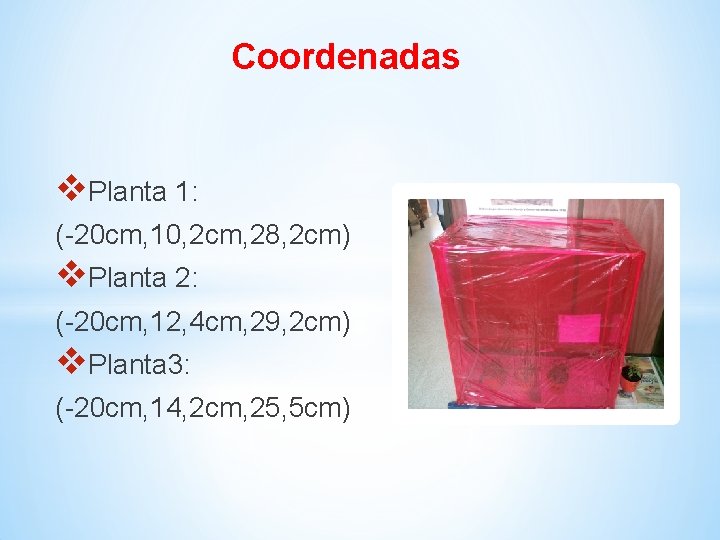 Coordenadas v. Planta 1: (-20 cm, 10, 2 cm, 28, 2 cm) v. Planta
