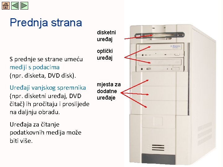 Prednja strana disketni uređaj S prednje se strane umeću mediji s podacima (npr. disketa,