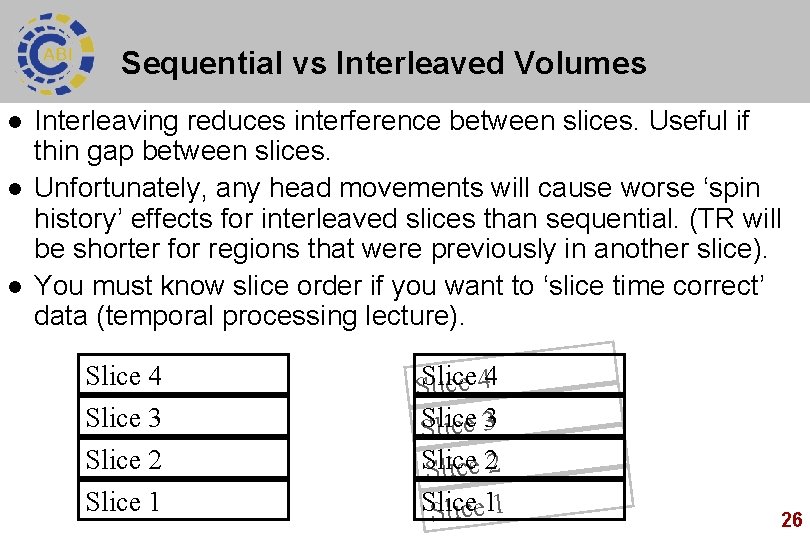 Sequential vs Interleaved Volumes l l l Interleaving reduces interference between slices. Useful if