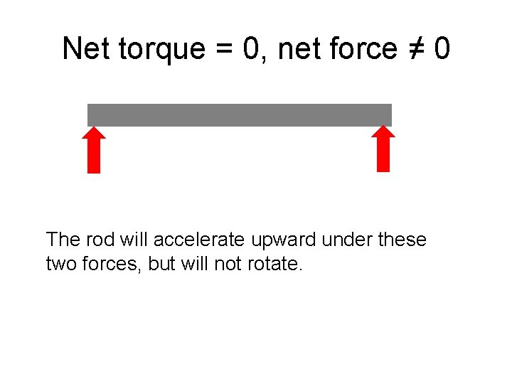 Net torque = 0, net force ≠ 0 The rod will accelerate upward under Net torque = 0, net force ≠ 0 The rod will accelerate upward under