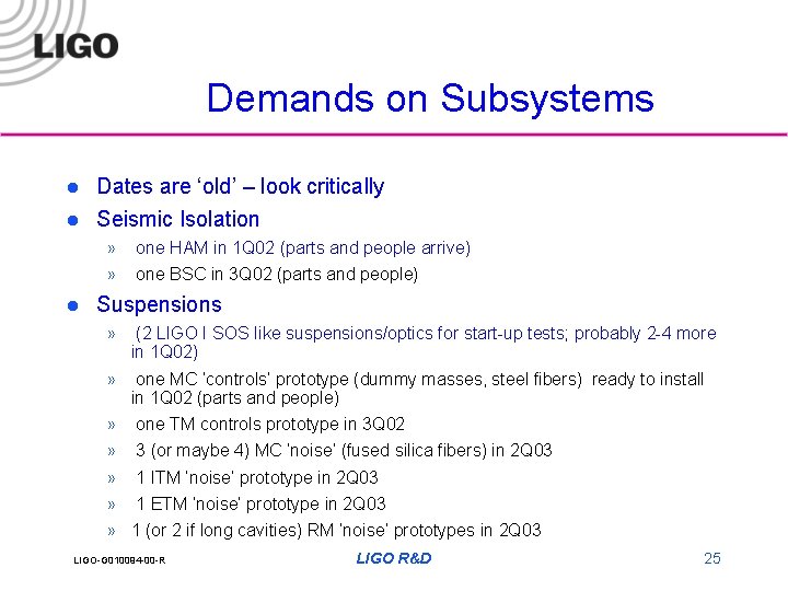 Demands on Subsystems l l Dates are ‘old’ – look critically Seismic Isolation »