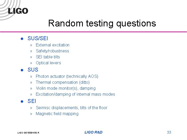 Random testing questions l SUS/SEI » » l SUS » » l External excitation