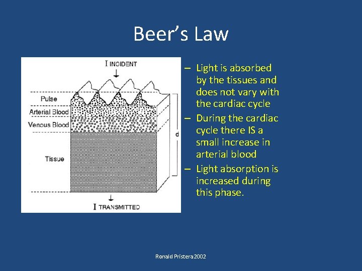 Beer’s Law – Light is absorbed by the tissues and does not vary with