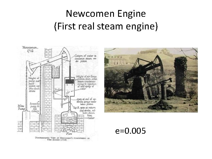 Newcomen Engine (First real steam engine) e=0. 005 