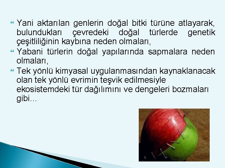  Yani aktarılan genlerin doğal bitki türüne atlayarak, bulundukları çevredeki doğal türlerde genetik çeşitliliğinin