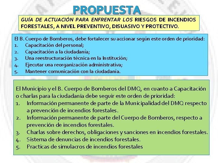 PROPUESTA GUÍA DE ACTUACIÓN PARA ENFRENTAR LOS RIESGOS DE INCENDIOS FORESTALES, A NIVEL PREVENTIVO,