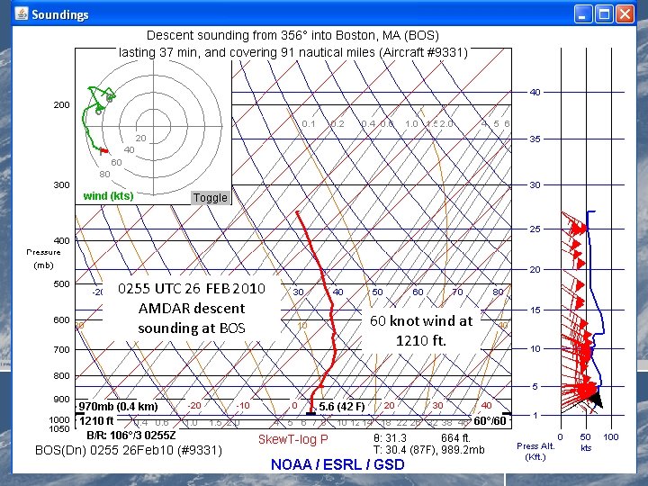 0255 UTC 26 FEB 2010 AMDAR descent sounding at BOS 60 knot wind at