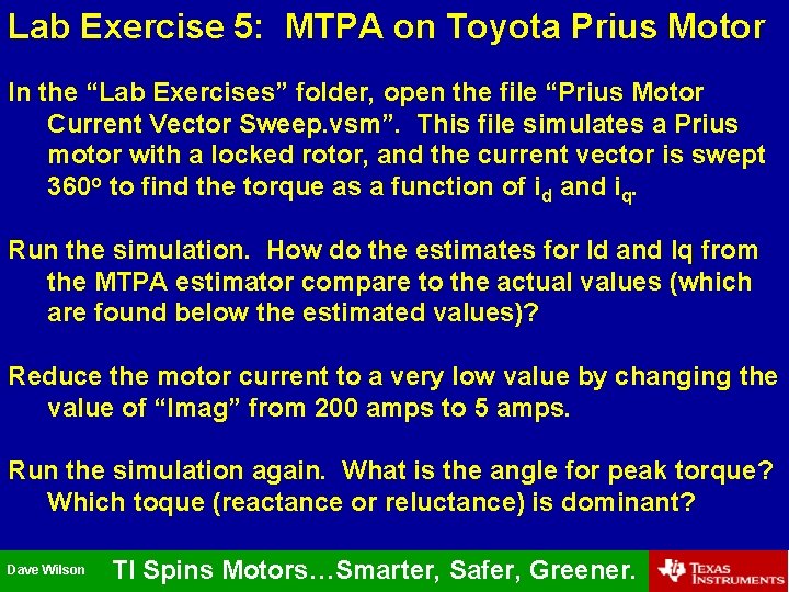 Lab Exercise 5: MTPA on Toyota Prius Motor In the “Lab Exercises” folder, open