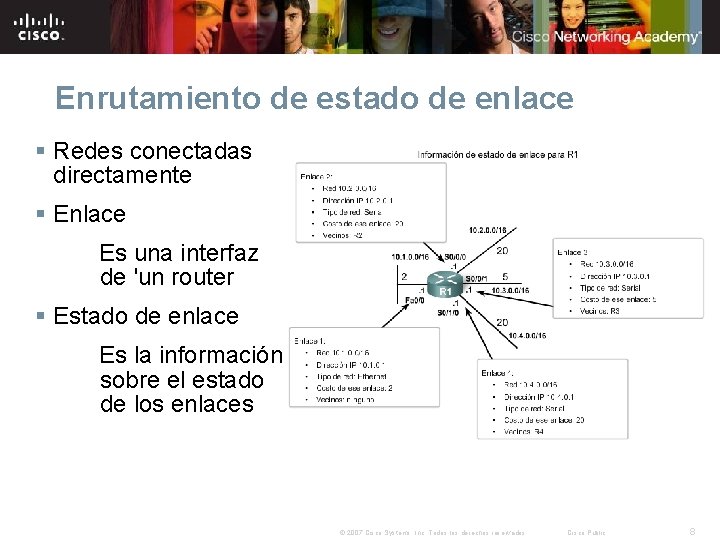 Enrutamiento de estado de enlace § Redes conectadas directamente § Enlace Es una interfaz