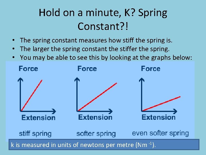 Hold on a minute, K? Spring Constant? ! • The spring constant measures how