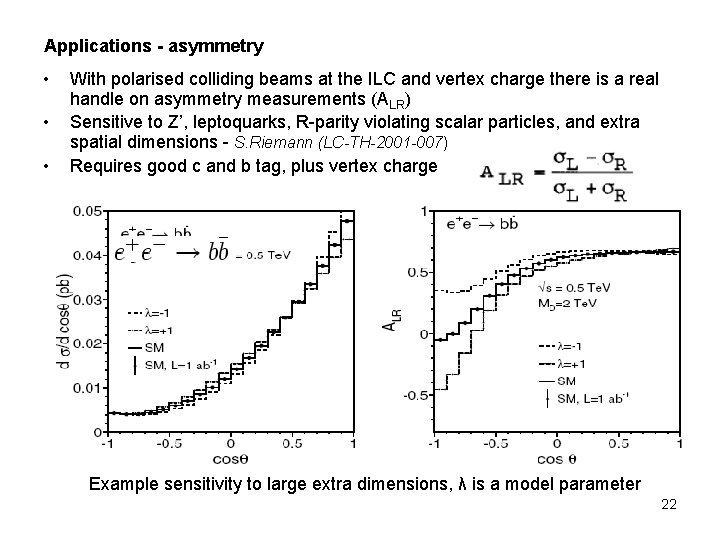Applications - asymmetry • • • With polarised colliding beams at the ILC and Applications - asymmetry • • • With polarised colliding beams at the ILC and