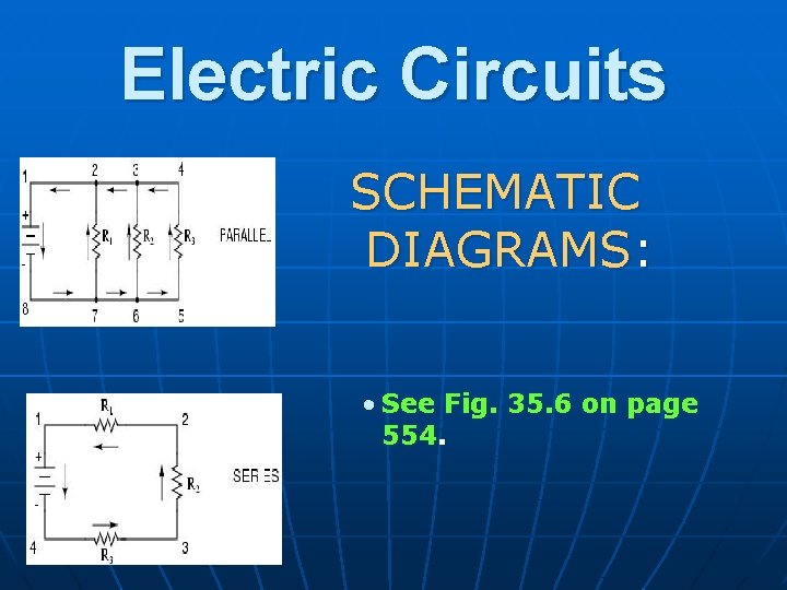 Electric Circuits SCHEMATIC DIAGRAMS: • See Fig. 35. 6 on page 554. 