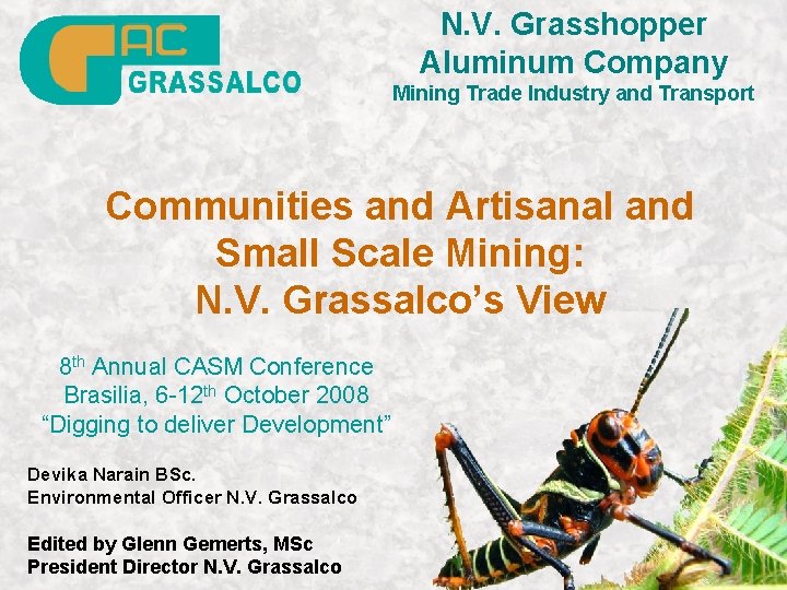 N. V. Grasshopper Aluminum Company Mining Trade Industry and Transport Communities and Artisanal and