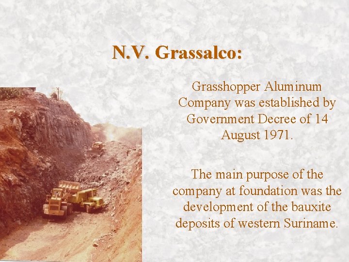 N. V. Grassalco: Grasshopper Aluminum Company was established by Government Decree of 14 August