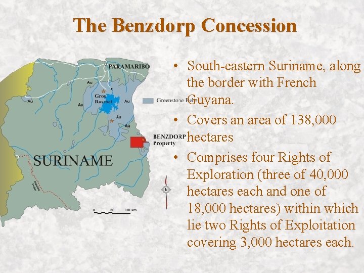 The Benzdorp Concession • South-eastern Suriname, along the border with French Guyana. • Covers