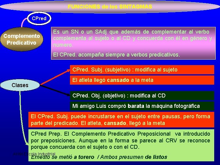 FUNCIONES de los SINTAGMAS CPred Complemento Predicativo Es un SN o un SAdj que