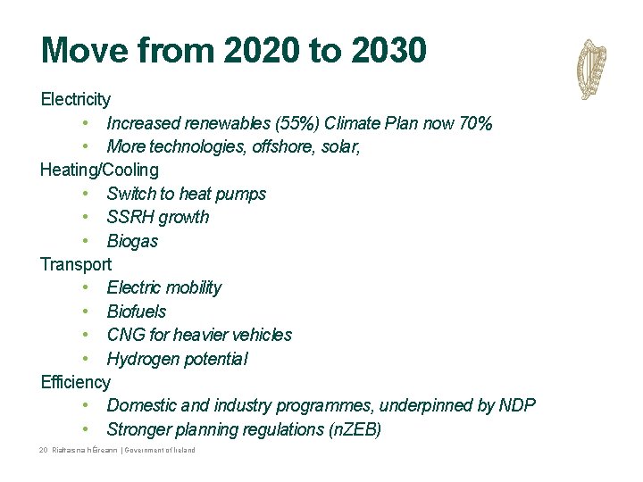 Move from 2020 to 2030 Electricity • Increased renewables (55%) Climate Plan now 70% Move from 2020 to 2030 Electricity • Increased renewables (55%) Climate Plan now 70%