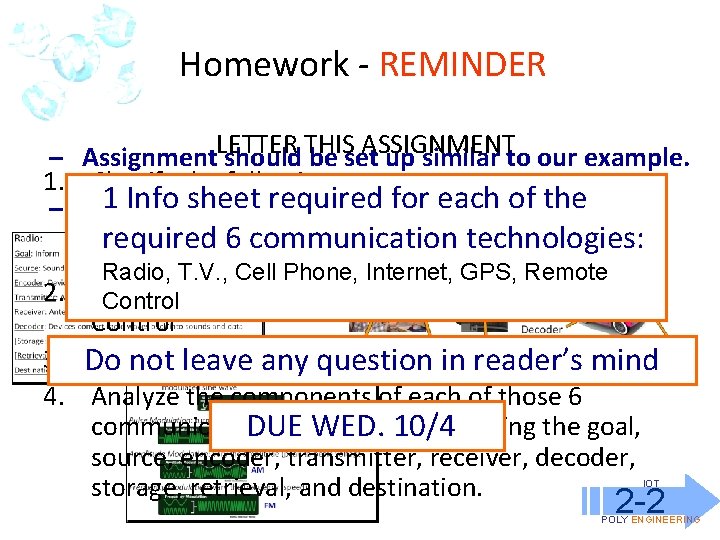 Homework - REMINDER ASSIGNMENT – Assignment. LETTER should THIS be set up similar to