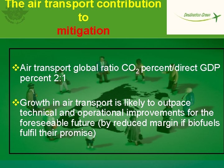 The air transport contribution to mitigation v. Air transport global ratio CO 2 percent/direct
